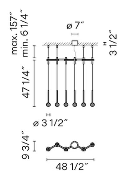 Algorithm Grid Pendant Lamp by Vibia, size drawing: Model 0832