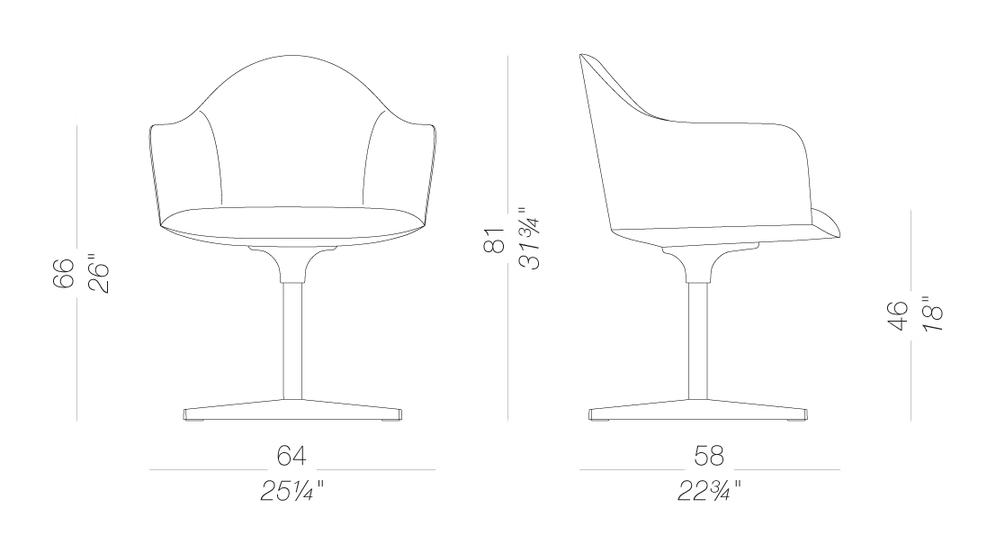 Edit S572 Armchair by LaPalma, size drawing