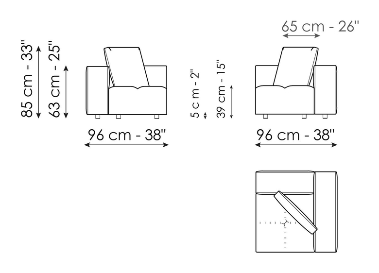 Bonamour Sofa by Bonaldo, size drawing: Corner