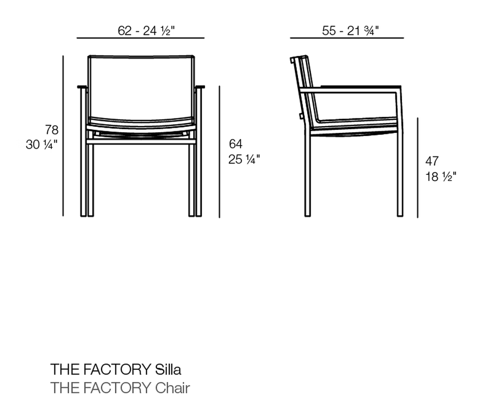 The Factory Chair by Vondom, size drawing