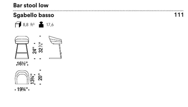 Rift Stool by Moroso, size drawing: Bar stool low