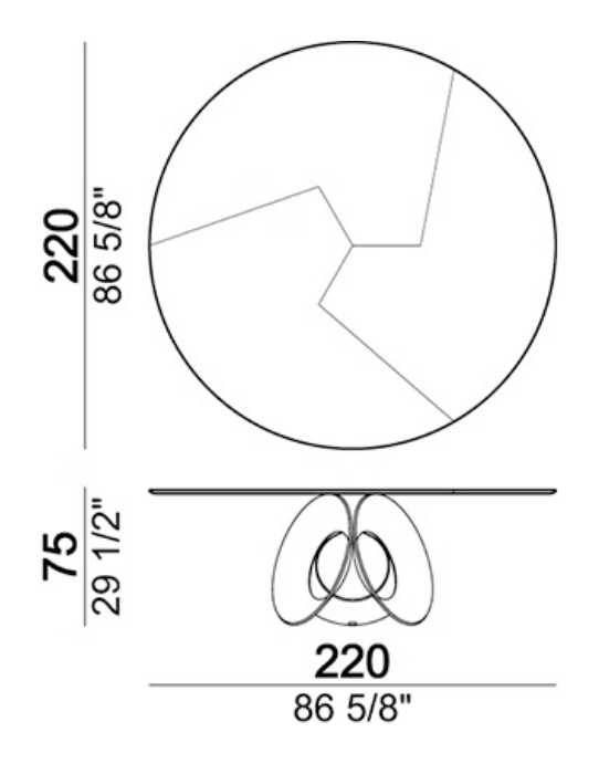 Oracle Dining Table by Arketipo, size drawing: Dining table