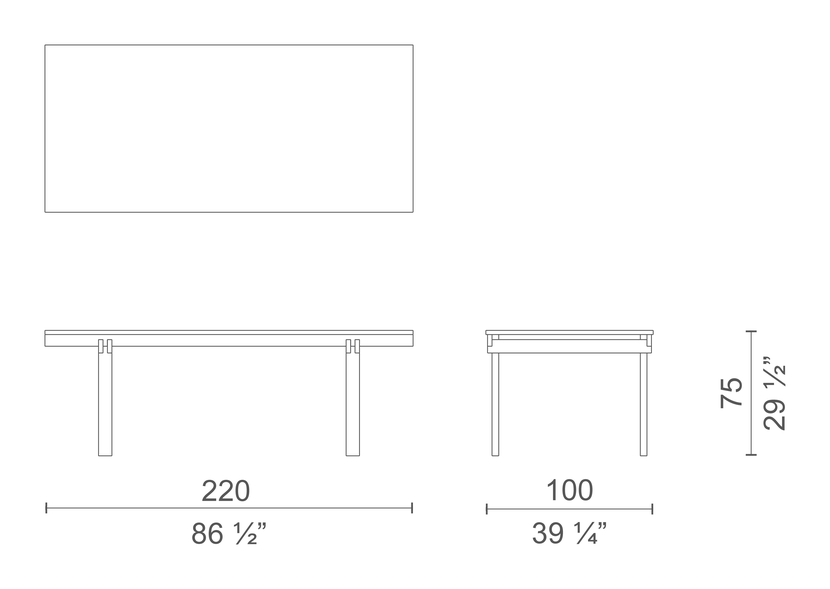 Mathare Table by Cappellini, size drawing: MTR2
