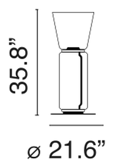 Noctambule Floor Lamp by Flos, size drawing: Noctambule Floor 1 High Cylinder Cone Small Base