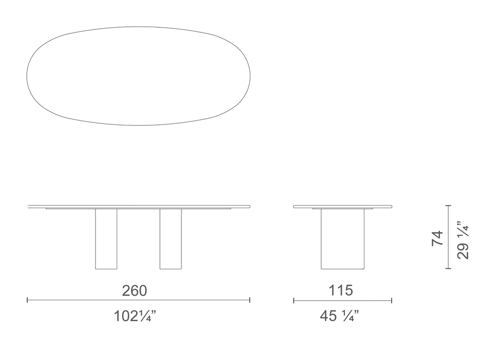 Dolmen Color Table by Cappellini, size drawing: DOC3