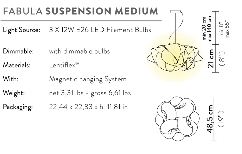 Fabula Pendant Lamp by Slamp, size drawing: Fabula Suspension Medium