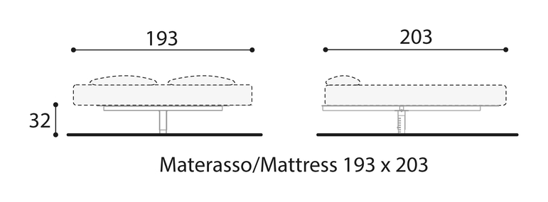 Fluttua Bed by Lago, size drawing: 1600