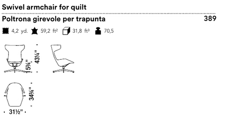 Take a Line For a Walk Armchair by Moroso, size drawing: Swivel armchair for quilt