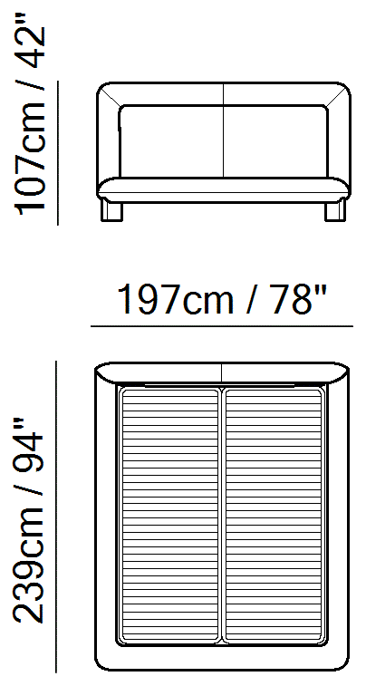 Flow Bed by Natuzzi Italia: Bed with tilt and lift mechanism 160X200, outline drawing with sizes