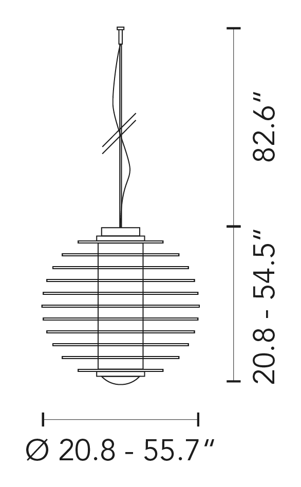 0024 Pendant Lamp by Fontana Arte, size drawing