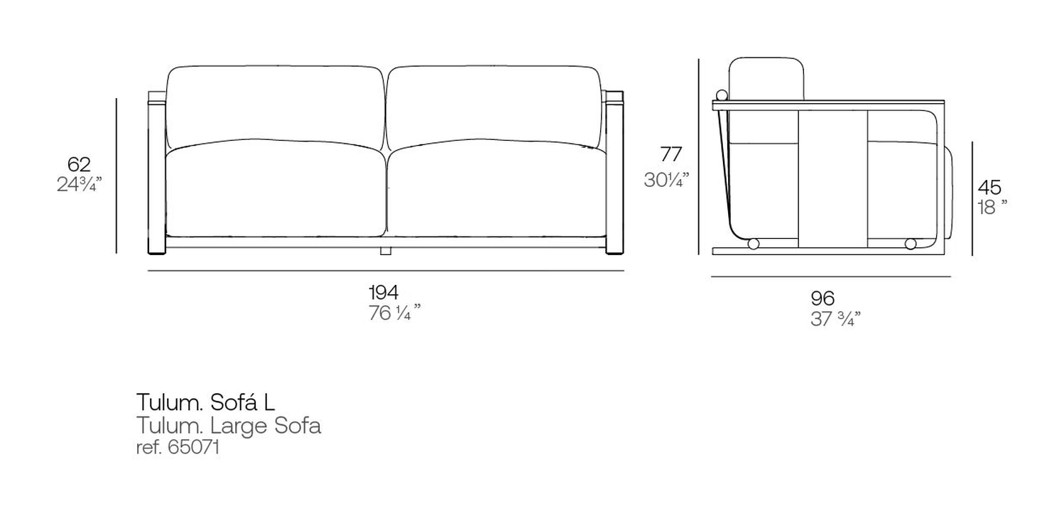Tulum Sofa by Vondom, size drawing