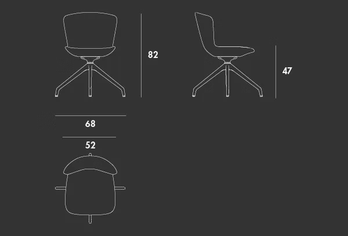 Alika Chair by Sovet, size drawing: Four-star base