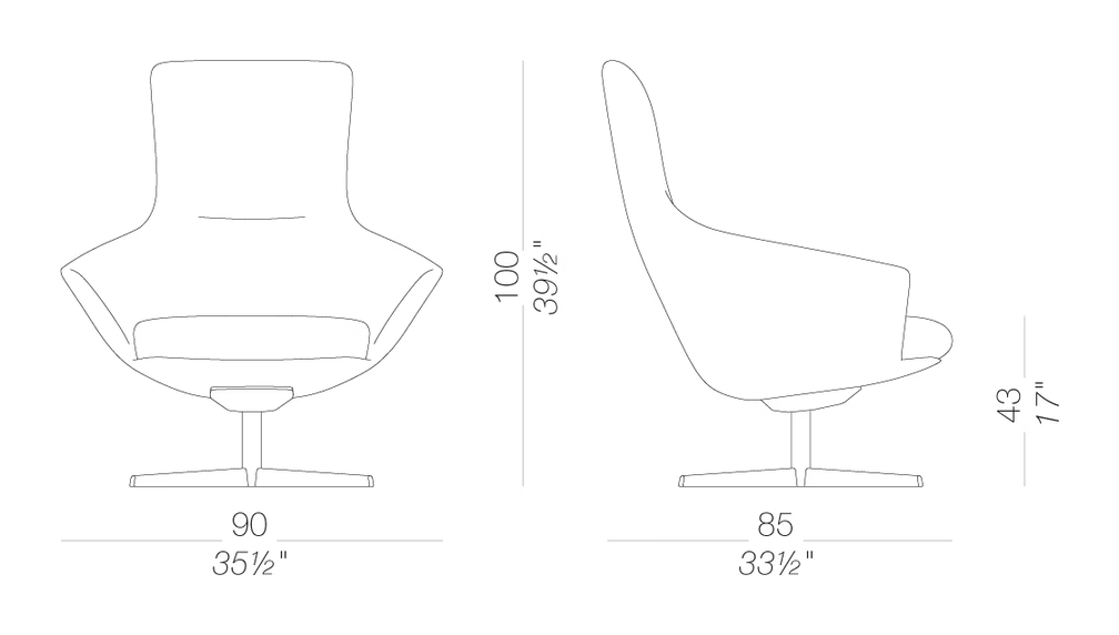Wing Tip S281 Lounge Chair by LaPalma, size drawing
