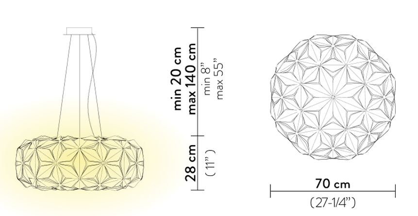 C'est La Vie Pendant Lamp by Slamp, size drawing: C'est La Vie Suspension Large