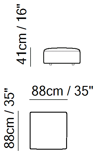 Herman Sectional by Natuzzi Italia: Large pouf, outline drawing with sizes