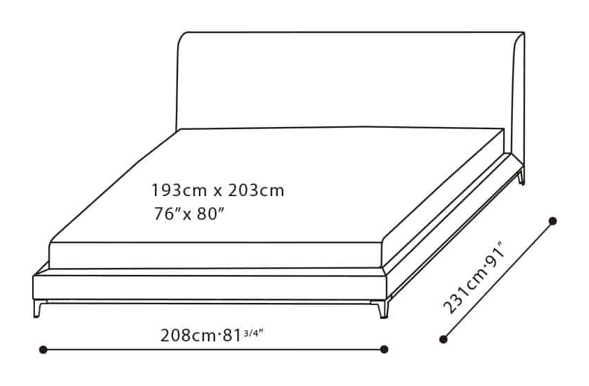 Crescent Bed by Camerich, size drawing: C03J0405 King