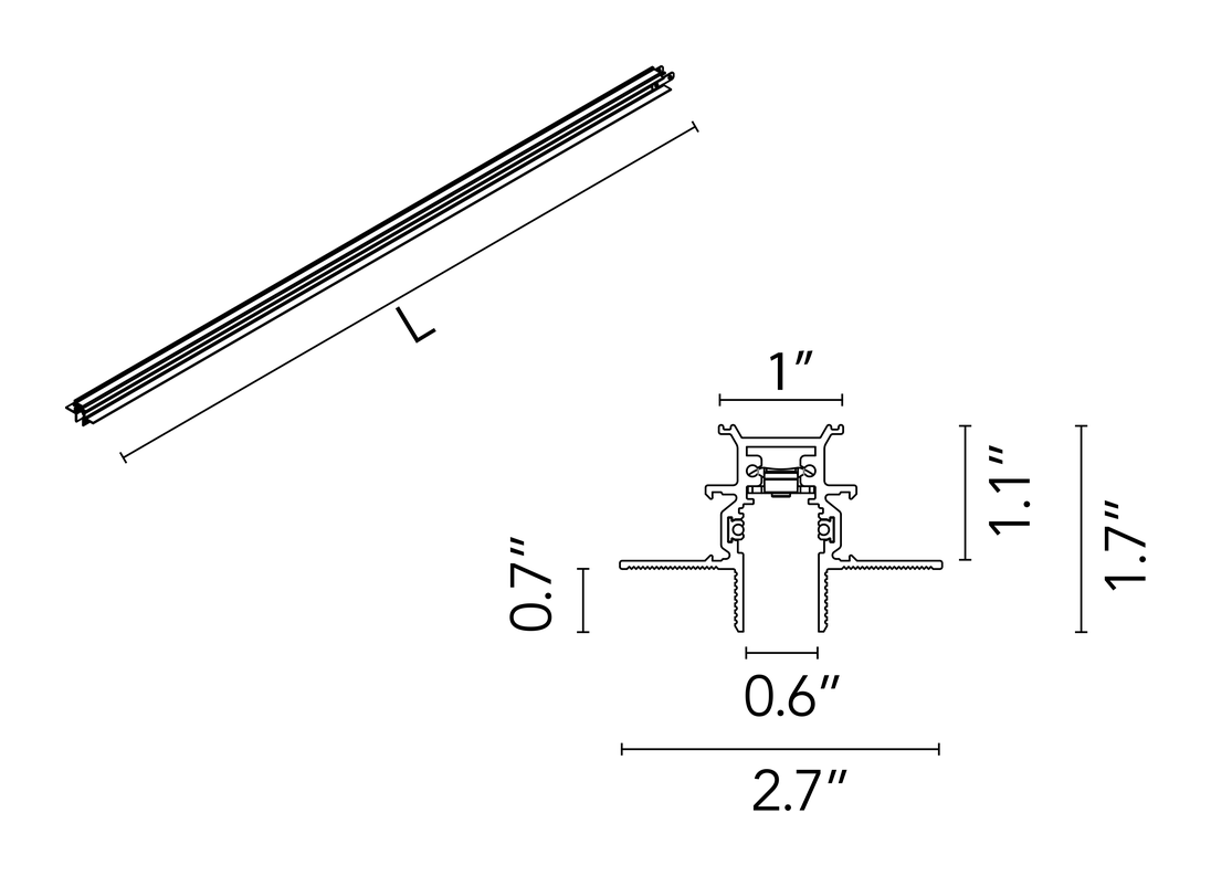 The Tracking Magnet Recessed Track by Flos, size drawing: The Tracking Magnet Recessed Profile