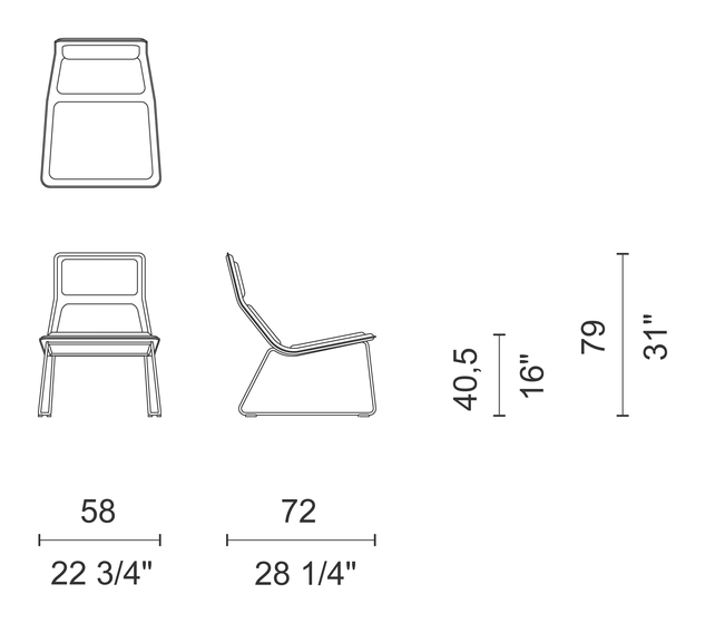 Low Pad Armchair by Cappellini, size drawing: LW_3