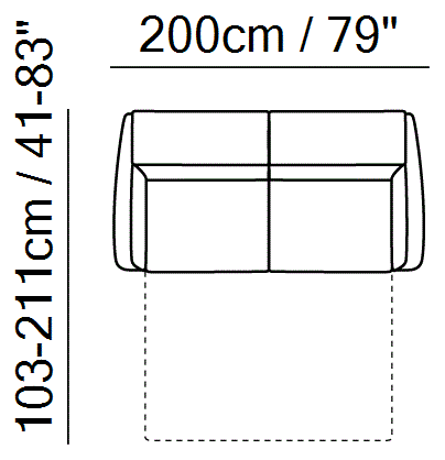 Notturno Sofa Bed by Natuzzi Italia: Double sofa-bed, outline drawing with sizes