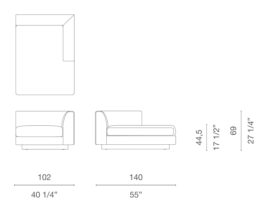Elan 23 Sofa by Cappellini, size drawing: EVE8R