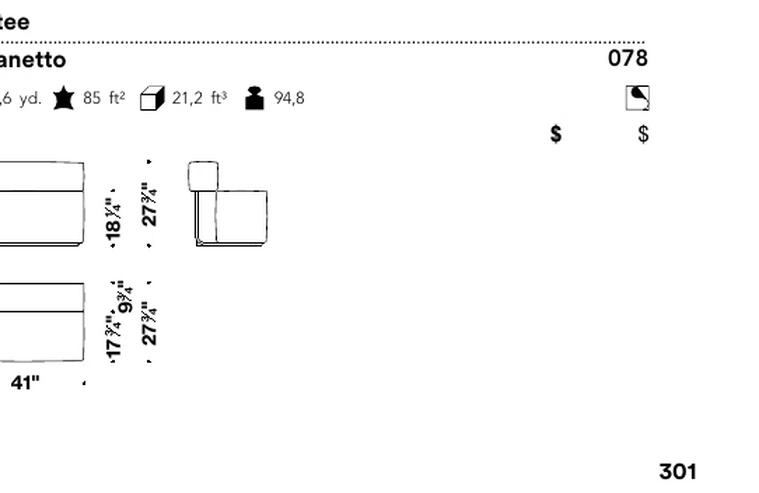 Square Sofa by Moroso, size drawing