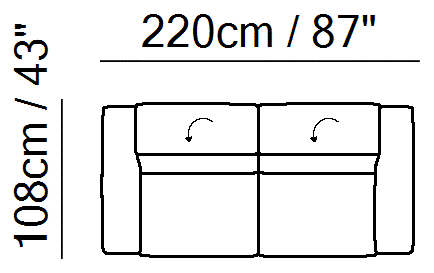 Balance Sectional by Natuzzi Italia: Three-seater sofa, outline drawing with sizes