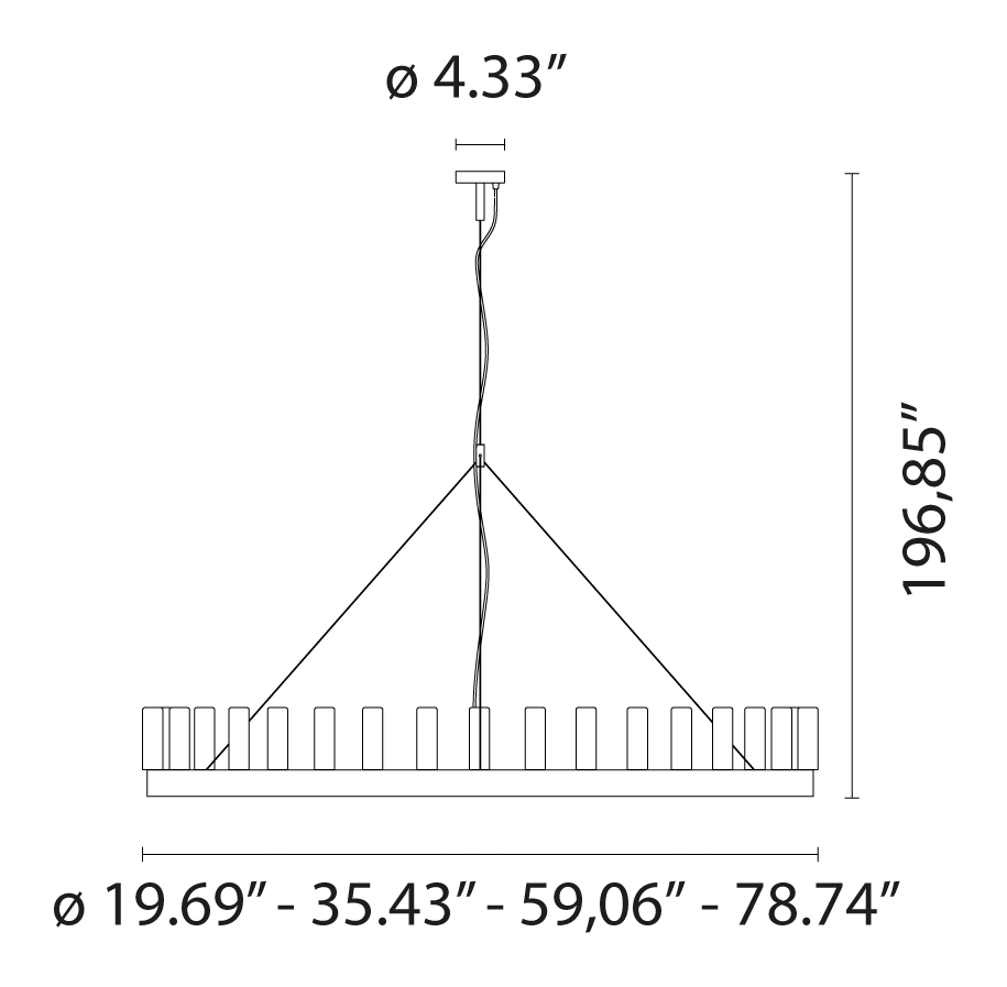 Chandelier, Single Round by Fontana Arte, size drawing