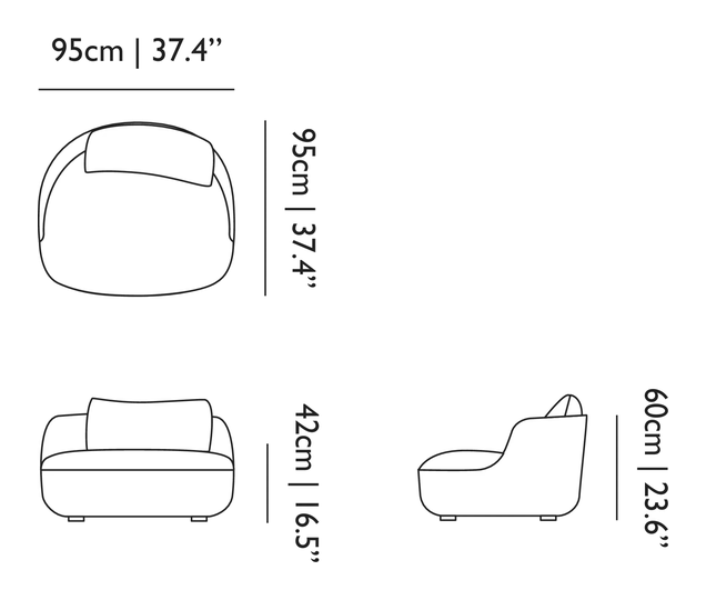 Bart Armchair by Moooi, size drawing: Basic