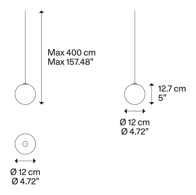 Random Solo Cluster Pendant Lamp by Lodes, size drawing: Random Solo 12