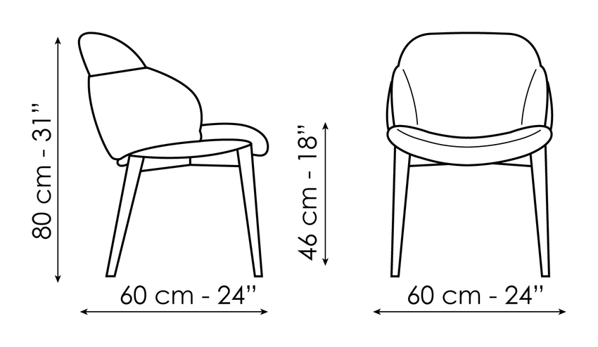 My Way Chair by Bonaldo, size drawing: My way Wood large