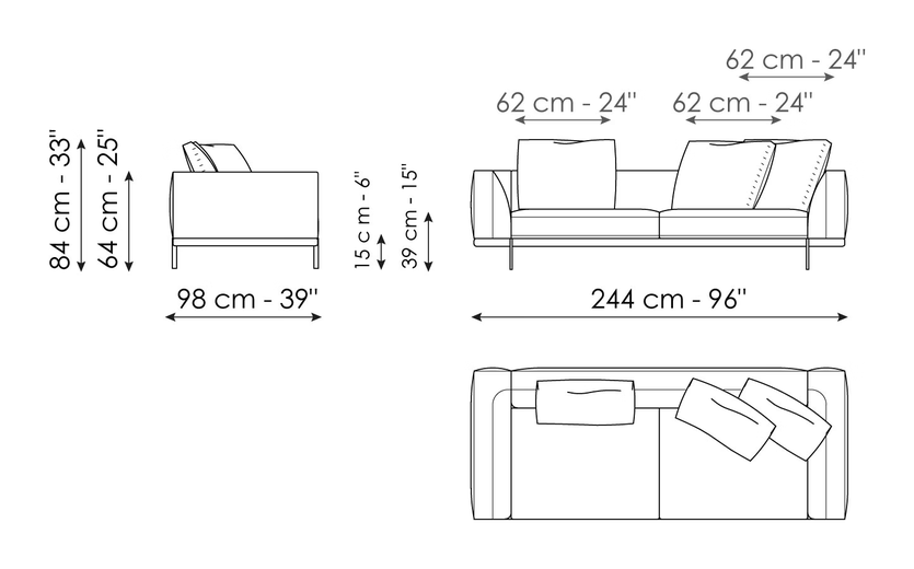 Phil Sofa by Bonaldo, size drawing: Sofa 244