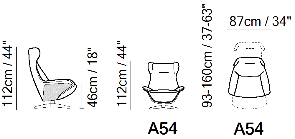 Ilia Battery Recliner by Natuzzi Italia, size drawing