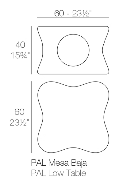 Pal Coffee Table by Vondom, size drawing