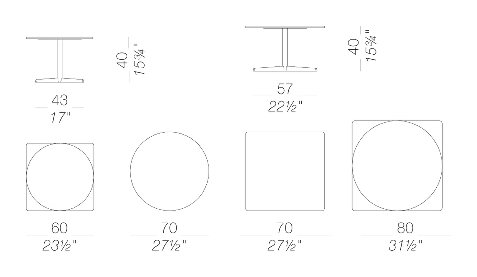 Auki H40 Outdoor Coffee Table by LaPalma, size drawing