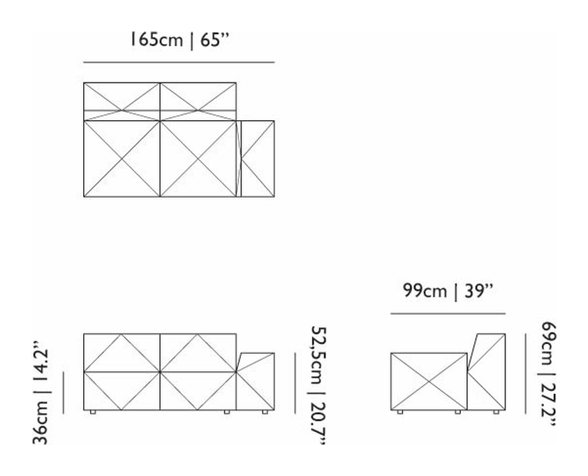 BFF Sofa by Moooi, size drawing: Double Element DE03