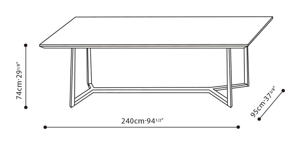 Vessel Dining Table by Camerich, size drawing: C0552013