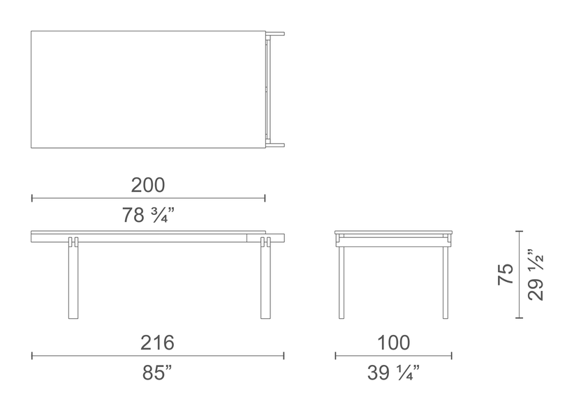 Mathare Table by Cappellini, size drawing: MTRC1