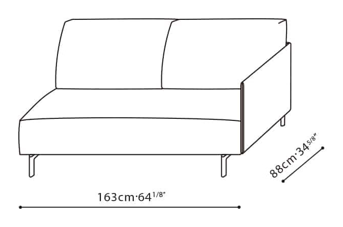 East-West Sofa by Camerich, size drawing: C01H0109