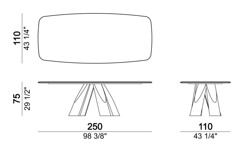 Prince Dining Table by Arketipo, size drawing: Dining table