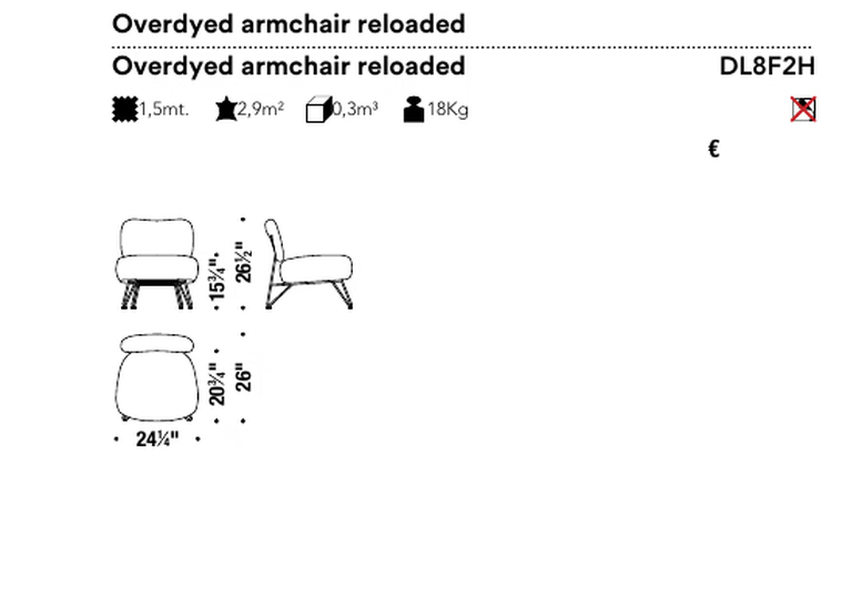 Overdyed Armchair by Moroso, size drawing