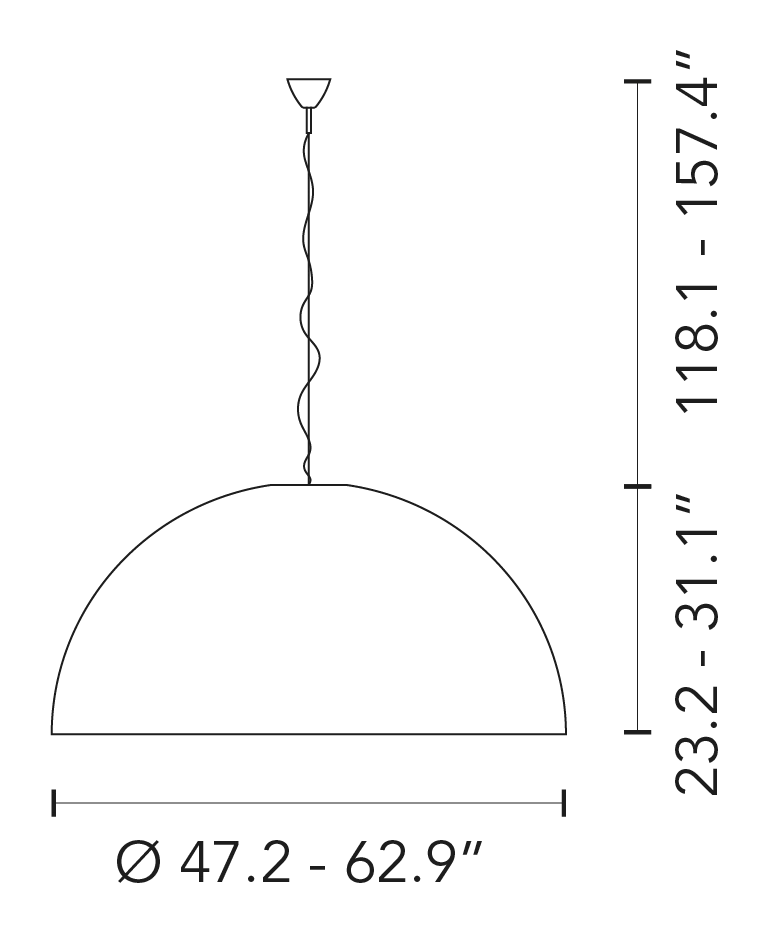 Avico Pendant Lamp by Fontana Arte, size drawing