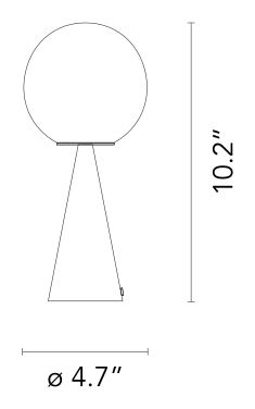 Bilia Mini Portable Table Lamp by Fontana Arte, size drawing
