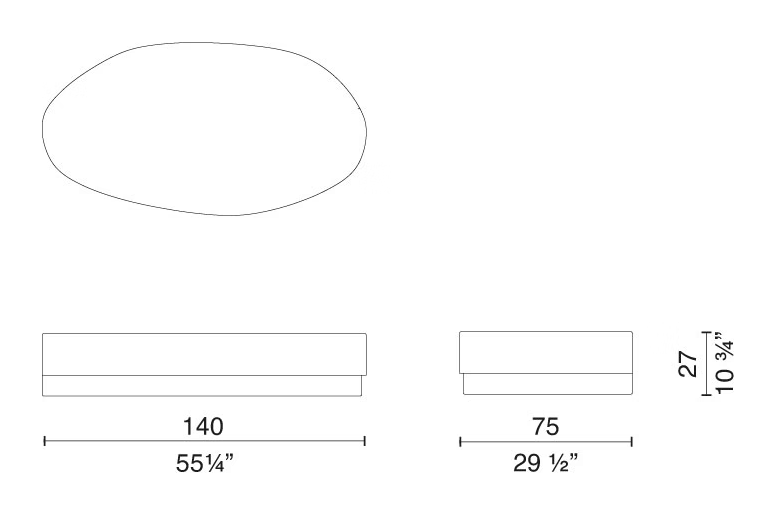 DueVolte Side Table by Cappellini, size drawing: AH4