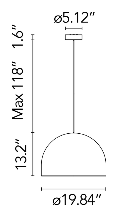 My Dome Pendant Lamp by Flos, size drawing