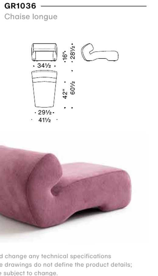 Gruuve Chaise Lounge by Moroso, size drawing