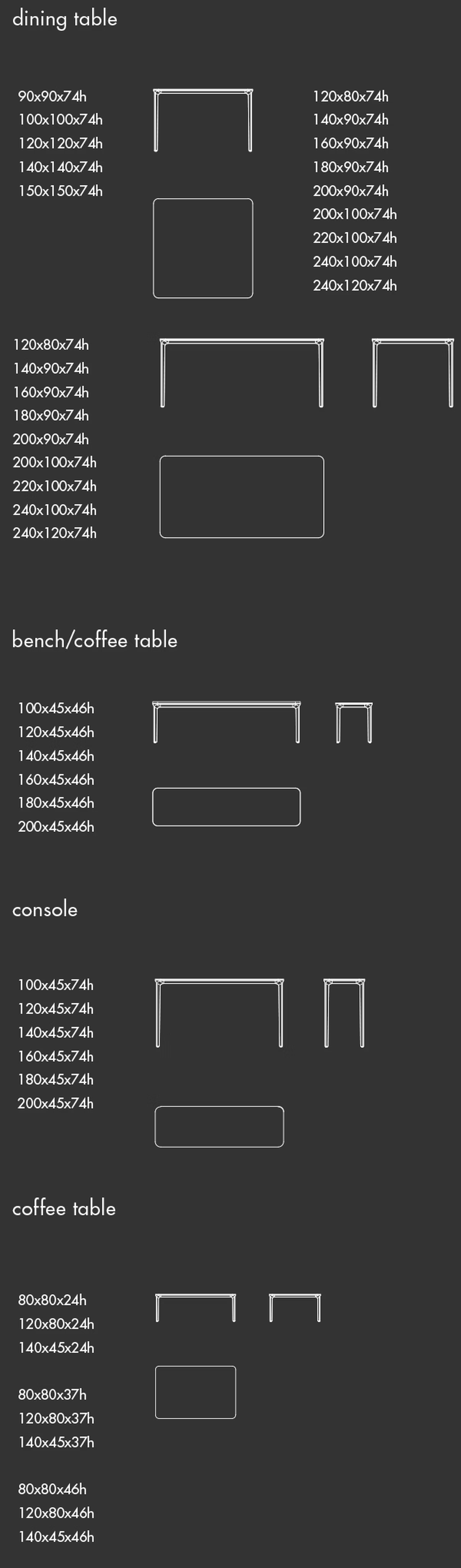 Slim Outdoor Table by Sovet, size drawing: Ceramic