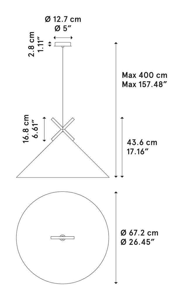 Cross Pendant Lamp by Lodes, size drawing