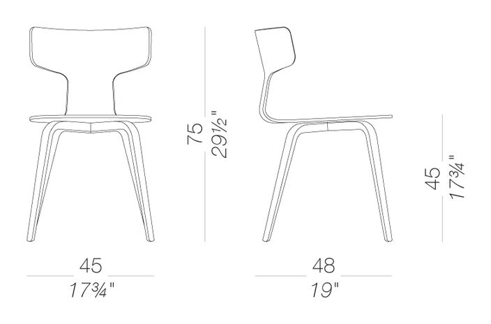 Fedra S202 Chair by LaPalma, size drawing