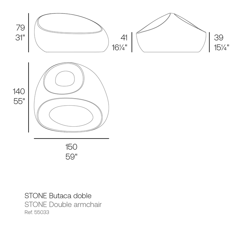 Stone Double Sofa by Vondom, size drawing