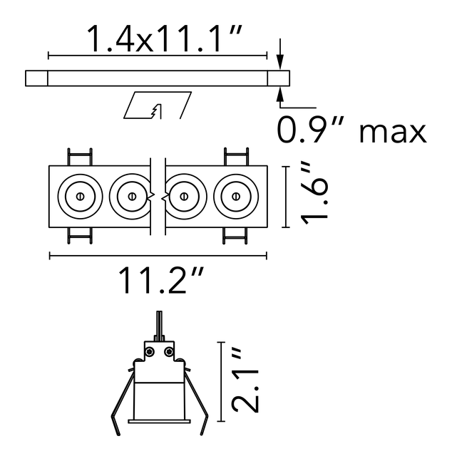 Light Shadow Trim Downlight by Flos, size drawing: Light Shadow Fixed Trim 8 Spots